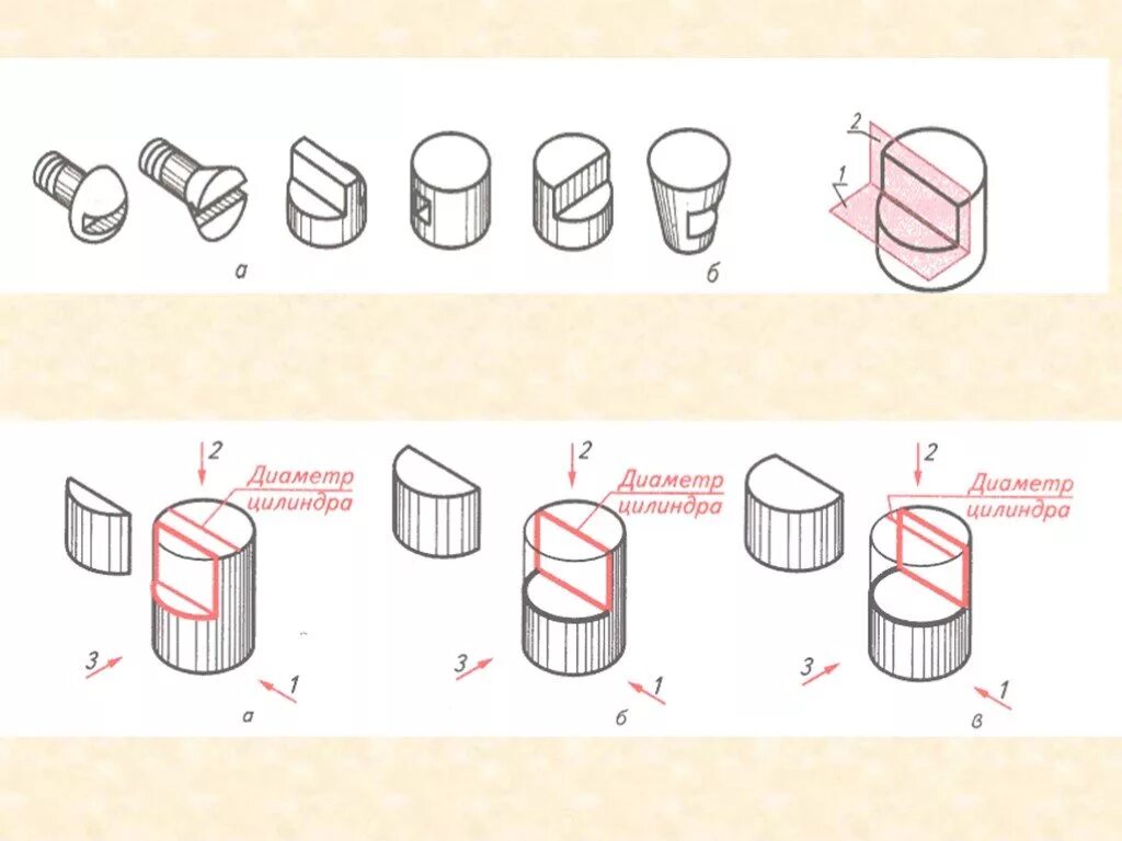 Цилиндр черчение. Цилиндр с вырезом. Черчение цилиндр с вырезом. Срезы и вырезы на геометрических телах. Вырезы поверхностей