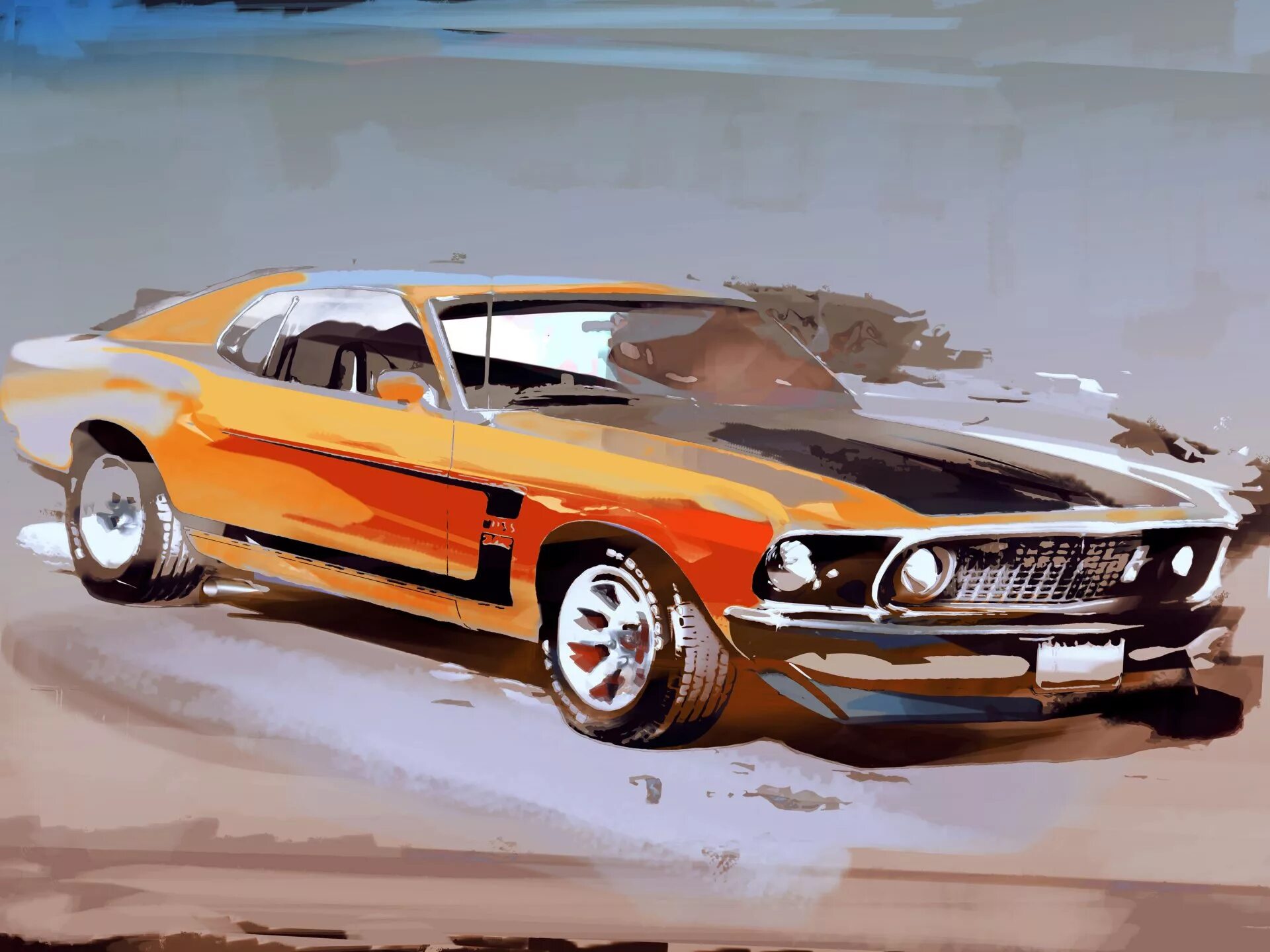 Car poster. Ford Mustang Boss 302 Art. Ford Mustang 1969 арт. Мустанг 1969. Нарисованный Форд Мустанг босс 302.