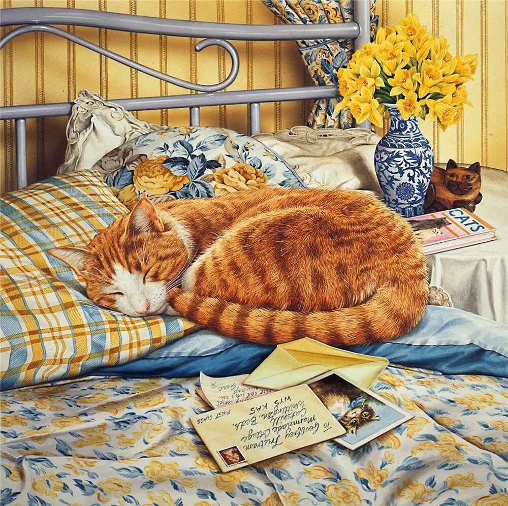 Кот рыжий ночь. Джеффри тристрам картины. коты geoffrey tristram. geoff tristram художник. спящий кот в живописи.