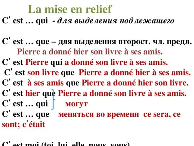 Выделительный оборот c'est que. Выделительный оборот во французском языке. La mise en Relief во французском языке. Выделительные обороты c'est .qui, c'est que.