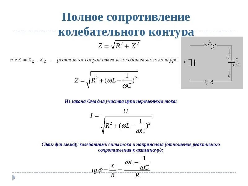 Полное сопротивление формула. Полное сопротивление колебательного контура. полное сопротивление последовательного колебательного контура. полное сопротивление параллельного колебательного контура. формула полного сопротивления последовательного контура.