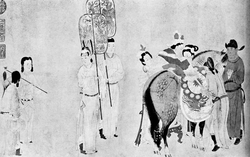 Империя Тан. Картины древнего Китая Император и его свита. Изображения лошадей императора Тай-Цзуна. Наложница Вэнь Чжао. Сын неба смысл