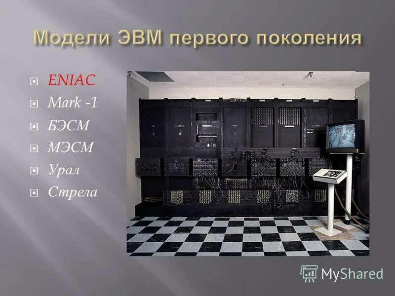 Эвм 1 2 3 поколений. ЭВМ Eniac второе поколение. Eniac 1. ЭВМ 1 поколения. Модели ЭВМ 1 поколения.