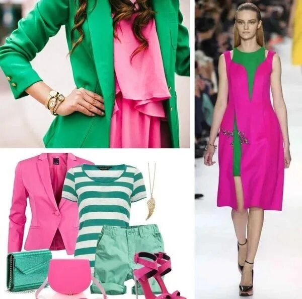 Изумрудный и розовый в одежде. Сочетание салатового цвета в одежде для женщин. Дорогое сочетание зеленого. Сочетание зеленого цвета в одежде для женщин.