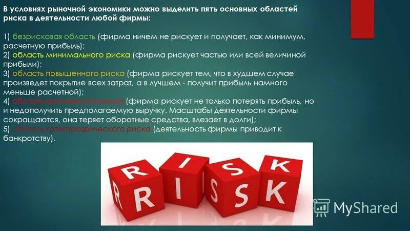 Долговой риск. Риски рыночной экономики. Область минимального риска. Риски и прибыль фирмы..