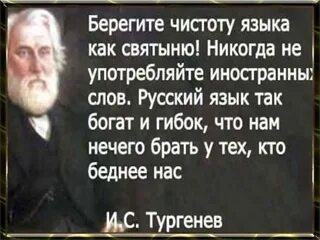 Берегите чистоту языка. Берегите чистоту языка как святыню. Берегите чистоту языка, как святыню! Никогда. Русский язык так богат и гибок. Картинки Тургенев берегите чистоту языка как святыню.