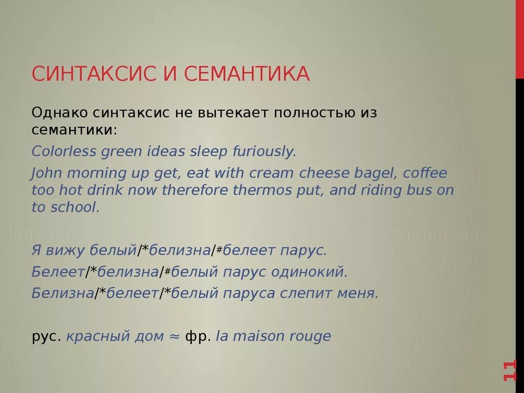 Colorless Green ideas Sleep furiously. Синтаксис и семантика. Уровни синтаксиса. Noam Chomsky: colorless Green ideas Sleep furiously.. Синтаксис self pet none