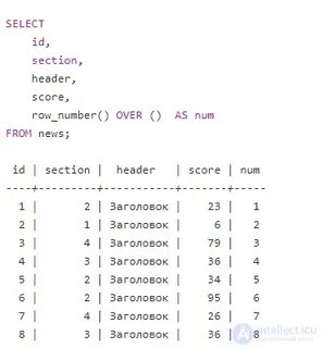 Оконная функция row number