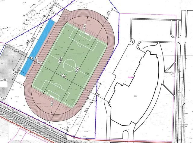 Размер школьного стадиона. Футбольное поле с беговой дорожкой чертеж. Чертеж беговой дорожки 200 метров. Габариты стадиона футбольного. Спортивная площадка генплан.