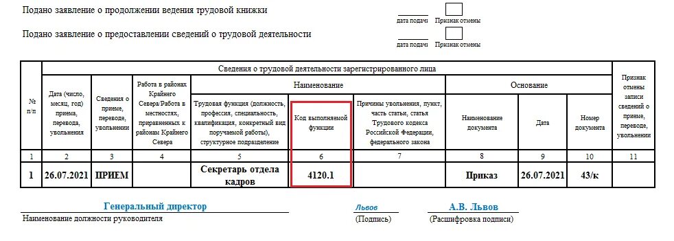 Код заполняемой функции. Что такое код ОКЗ В СЗВ ТД. Код выполняемой функции в СЗВ-ТД. Код выполняемой функции секретарь для СЗВ-ТД. СЗВ-ТД 2021.