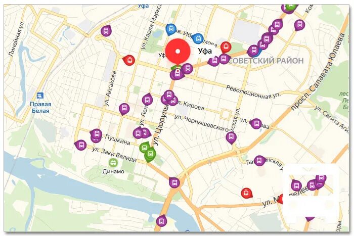 Реальное местоположение транспорта тамбов. Транспорт Уфа на карте.