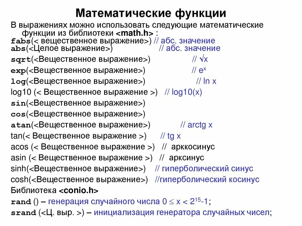 Библиотеки математических функций. Математические функции в c++. Библиотека математических функций. Математические функции в си. Арифметические функции в c.