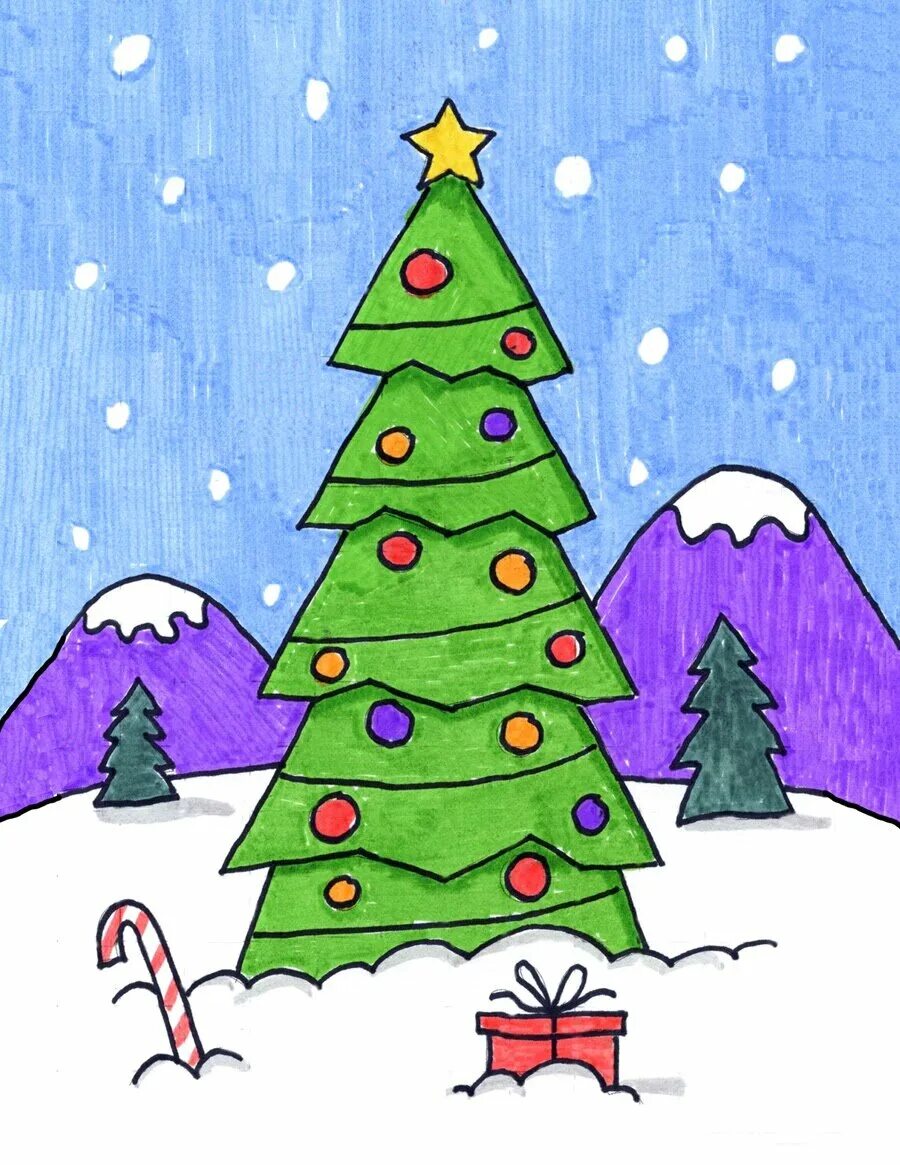 Что нарисовать новогоднее. Детские рисунки на новый год. Рисование Новогодняя елка. Новогодняя елка рисунок. Рисунки на новый год для срисовки легкие.