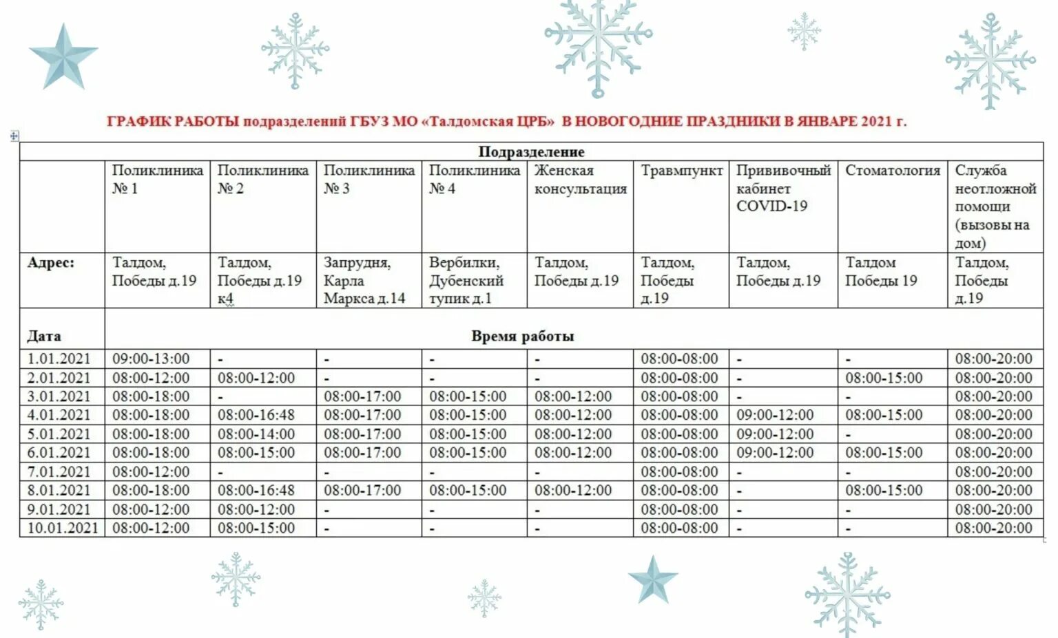 Врачи Талдомской ЦРБ. Поликлиники в новый год график. Режим работы поликлиники. Талдомская Центральная районная больница.