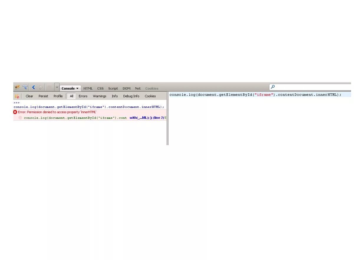 Access to html. Html access denied. Debug info logs. Frame.Window document.GETELEMENTBYID. Console log 1 2