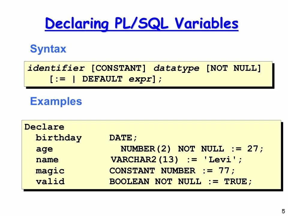 Sql variables