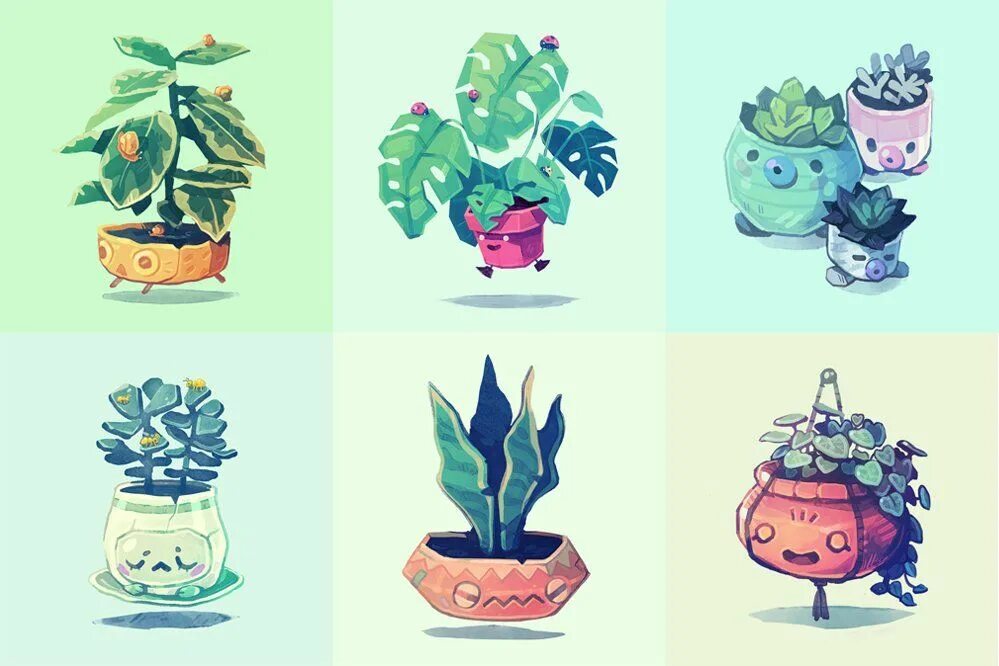 Plants and friends. Милые растения. Растения иллюстрации. Милые рисунки растений. Растение в горшке арт.