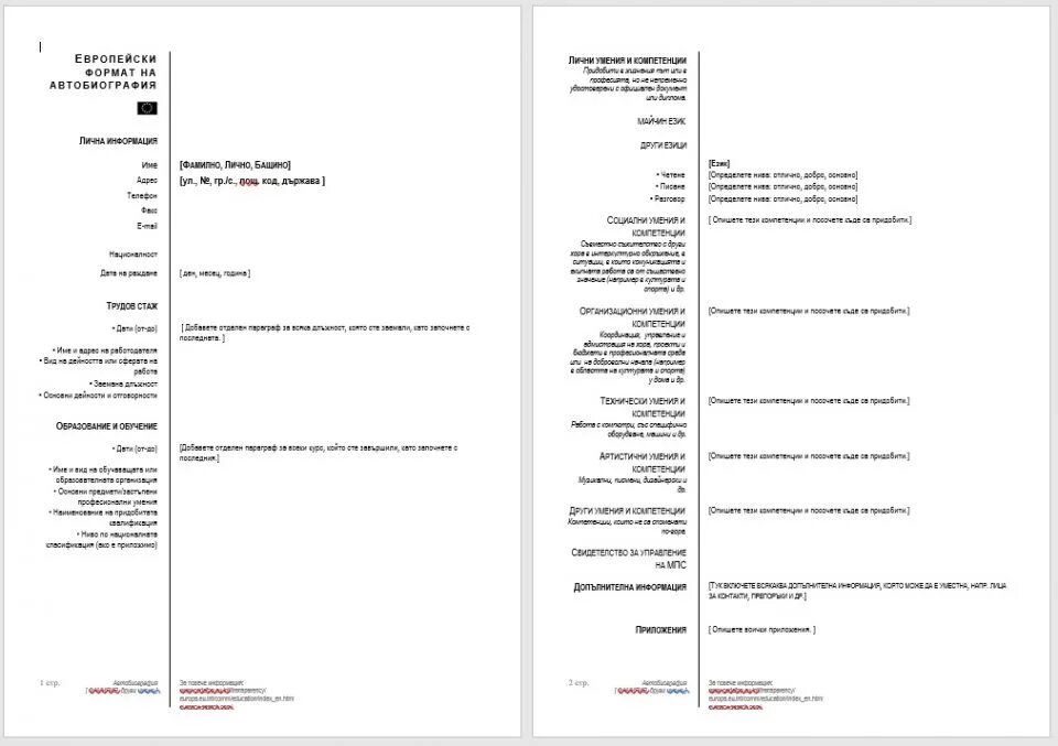 Образец св. CV европейского образца. SV образец. Европейский Формат автобиографии. Примеры CV европейского формата.