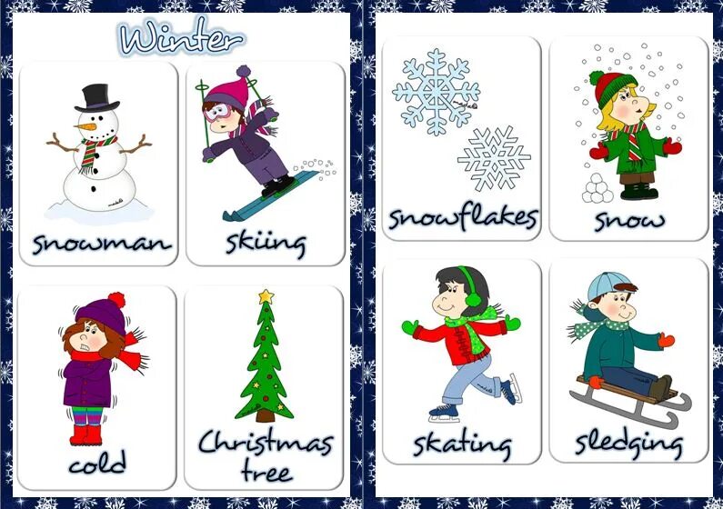 Английский тема новый год. Новогодние карточки для детей. Зимние для детей на английском языке. Winter карточки. Зима на английском для детей.