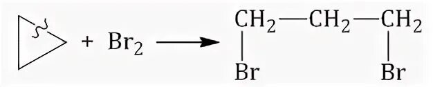 Циклопропан и бром продукт взаимодействия. Галогенирование циклопропана. Реакция галогенирования циклобутана. Циклобутан плюс hbr. Циклопропан br2.