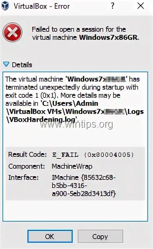 Virtualbox код ошибки e fail