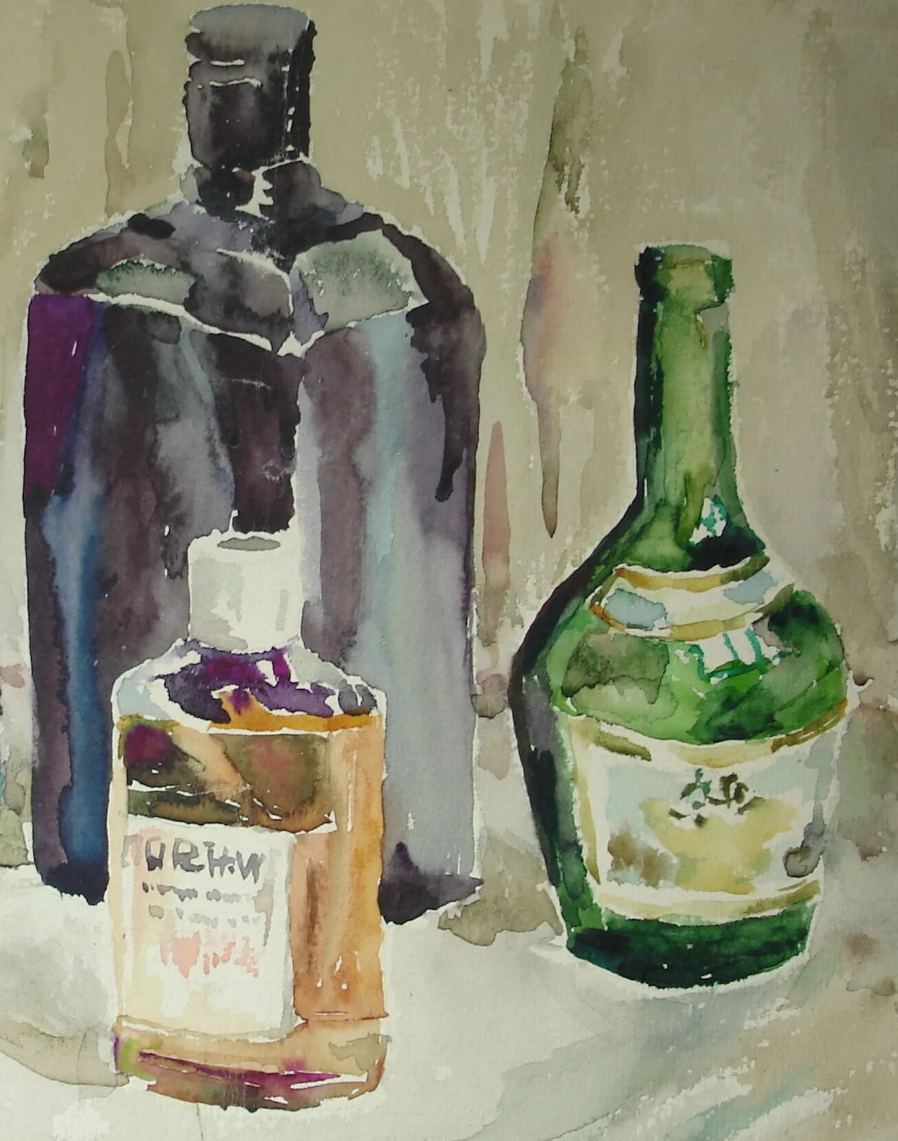 стеклянные предметы акварелью. стеклянная бутылка акварелью. стеклянная бутылка акварелью. стеклянные предметы акварелью. акварельный натюрморт.