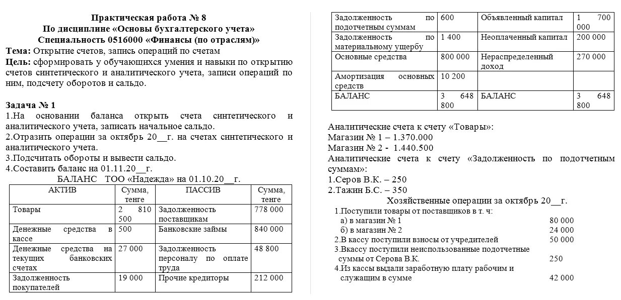 Регистры аналитического счета