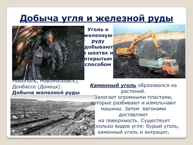 Место добычи угля в россии. Железная руда способы добычи. Где добывают железную руду. Уголь и железная руда добыча. Каменный уголь добывают в Шахтах.