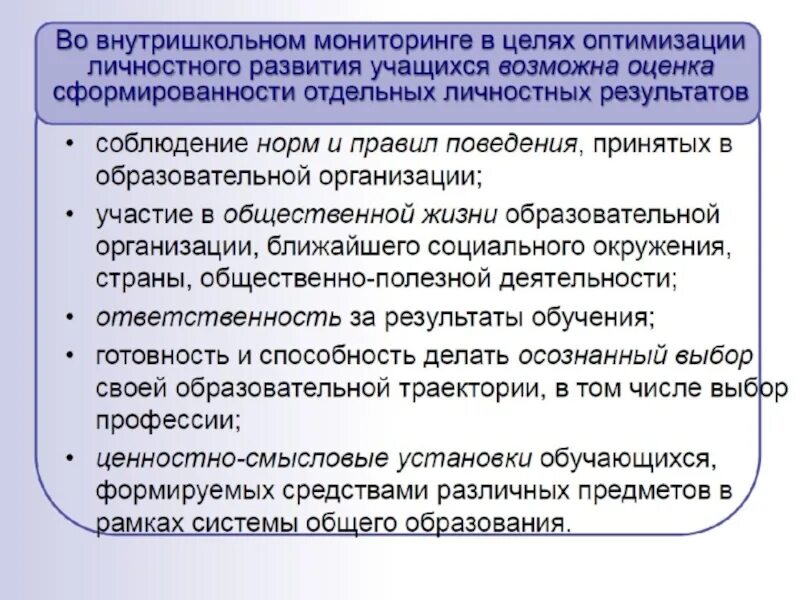 Учет в образовательной организации. Результат мониторинга личностных результатов в соответствии с ФГОС.