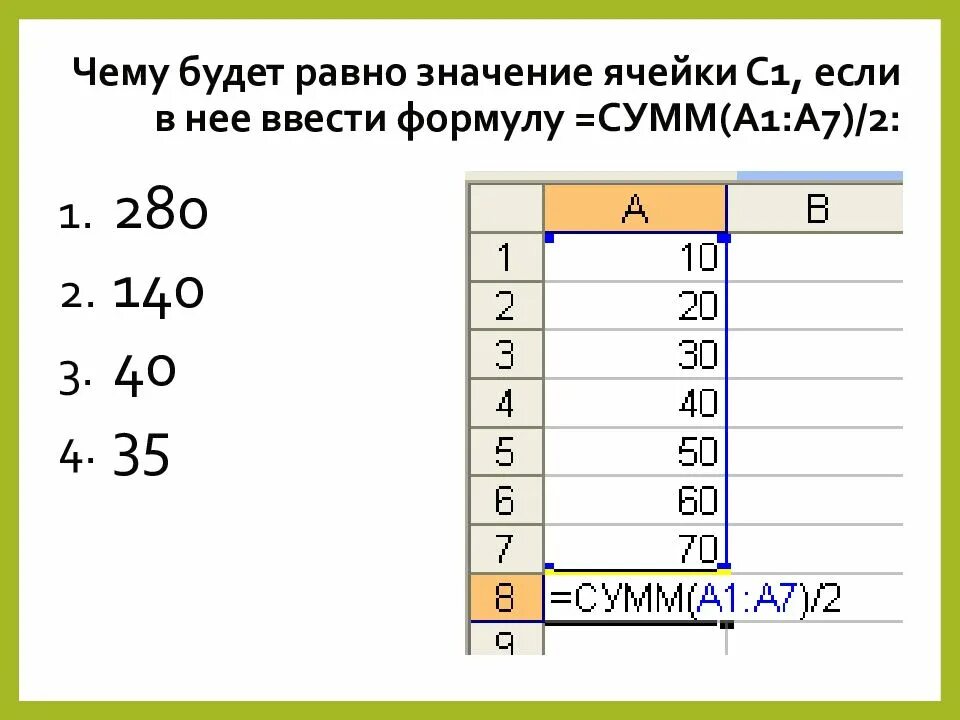 Сумм b4 b6. Электронная таблица это тест. Если значение ячейки. Чему будет равно значение ячейки с1 если в нее ввести формулу а1+в1. Чему будет равно значение ячейки с1, если в нее ввести формулу:.