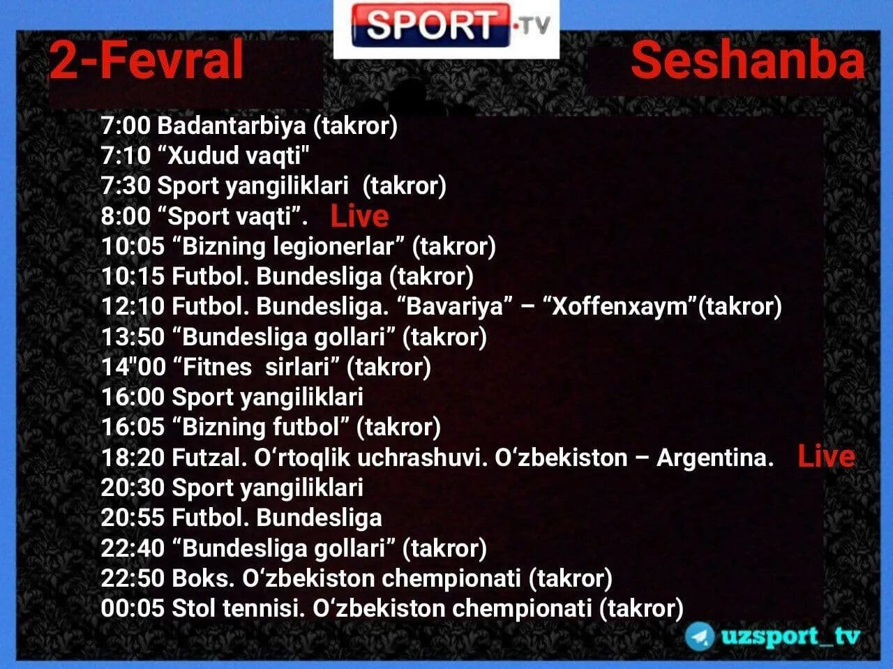 Sport TV telekanali 27 fevral dasturlari. Apollo dasturi. Акселс dasturi.