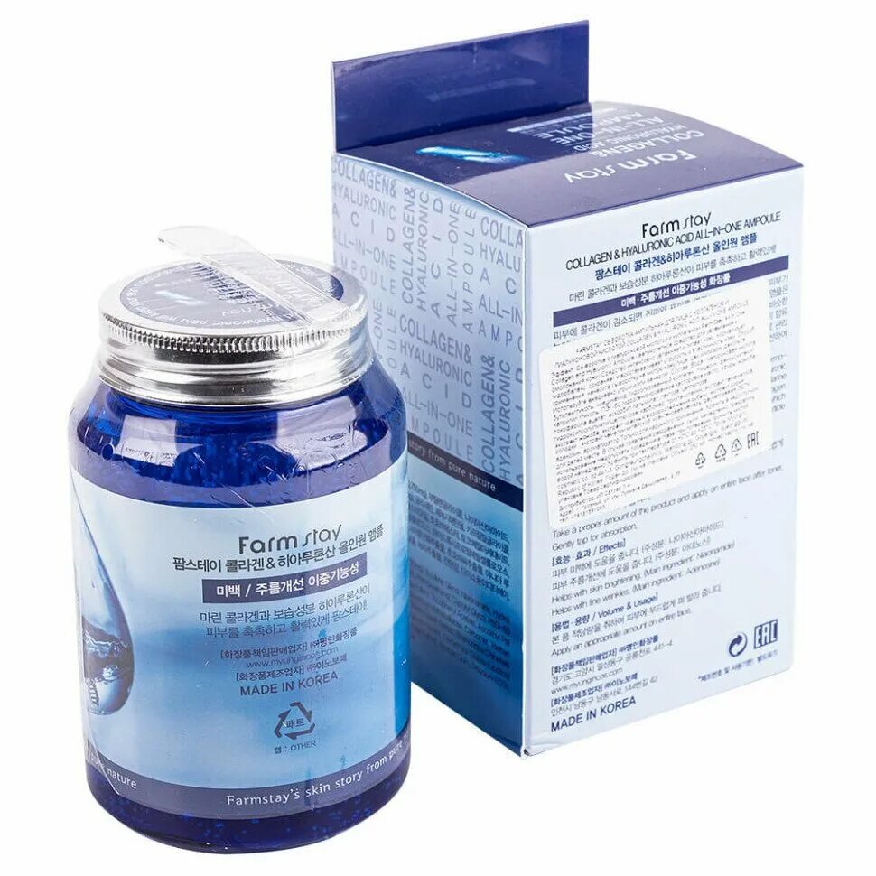Farmstay ампульная сыворотка с коллагеном collagen & hyaluronic acid all-in-one ampoule (250мл). ампульная сыворотка с коллагеном и гиалуроновой кислотой farmstay. сыворотка коллаген farmstay. сыворотка all in one ampoule с гиалуроновой кислотой. фарм стей коллаген.