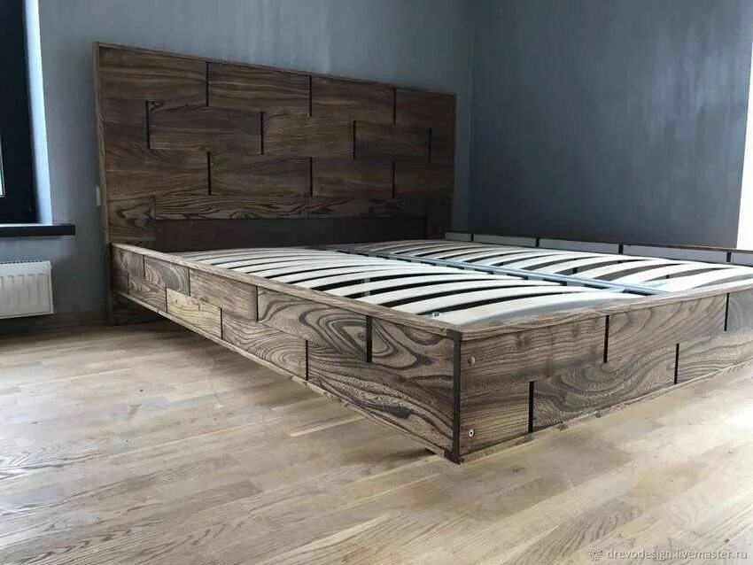 Plank Low Pro Rustic Modern Platform Bed Frame and Headboard Loft Style Solid Wo