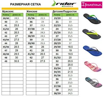 Сандали размерная сетка