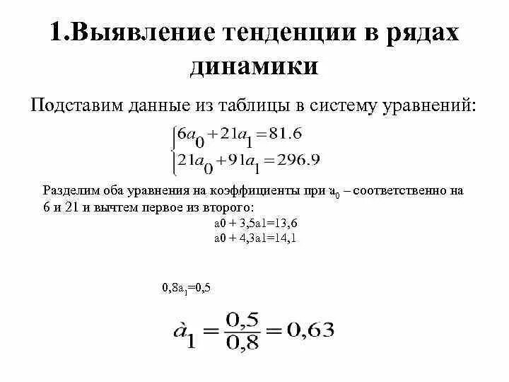 Показатели тенденции динамики. Методы анализа основной тенденции в рядах динамики. Вид уравнения тенденции динамики:. Уравнение тренда в статистике.