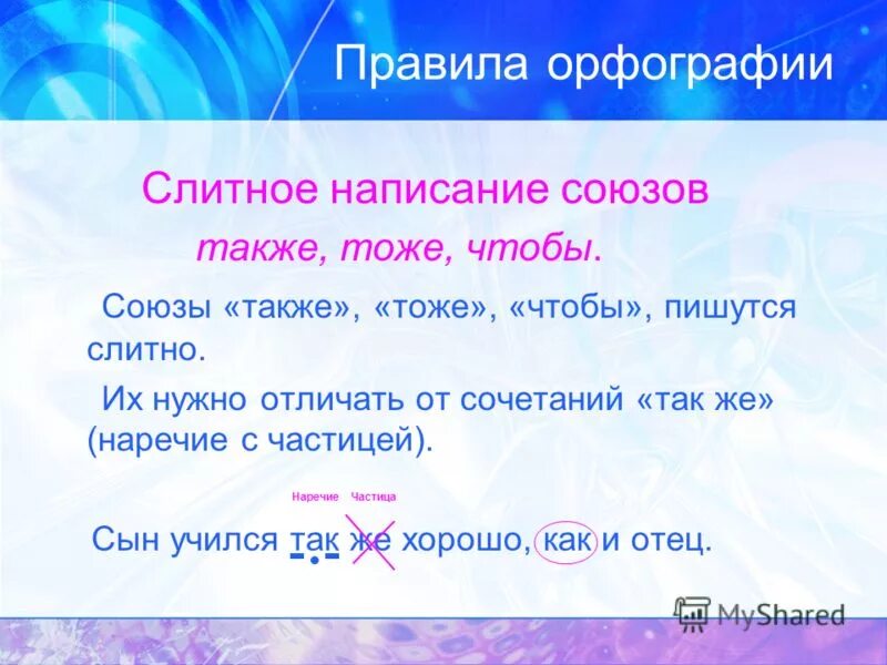 Презентация слитное написание союзов также тоже чтобы