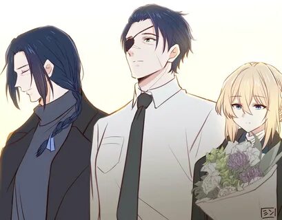 violet evergarden, gilbert bougainvillea, and dietfried bougainvillea.