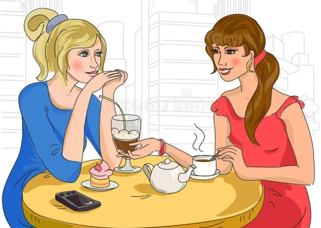 Соседка пришла на чай. Две девушки в кафе иллюстрация. Подруги в кафе за столом иллюстрации. Две девушки сидят за столиком. Две женщины за столом.