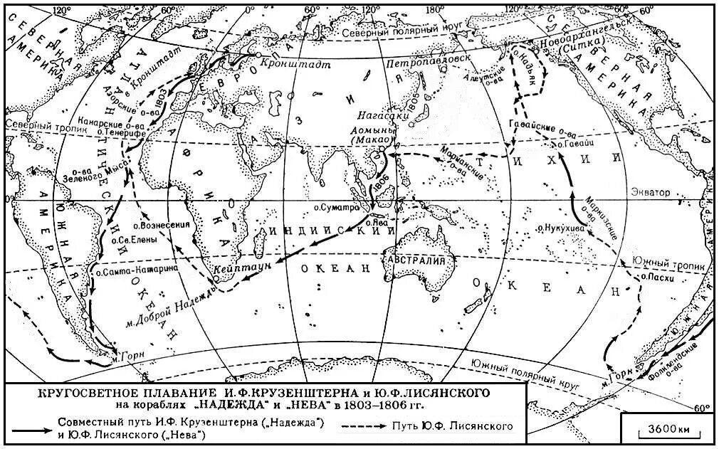 Кругосветное плавание и.ф. Крузенштерна (1803). Плавание Крузенштерна и Лисянского 1803-1806. Карта плавания Крузенштерна и Лисянского.