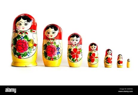 Colorful Russian nesting dolls matreshka at the market. 