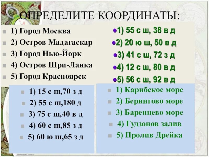 Координаты 5 гор