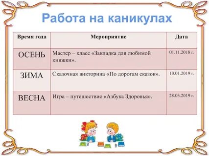 План учителя на каникулы