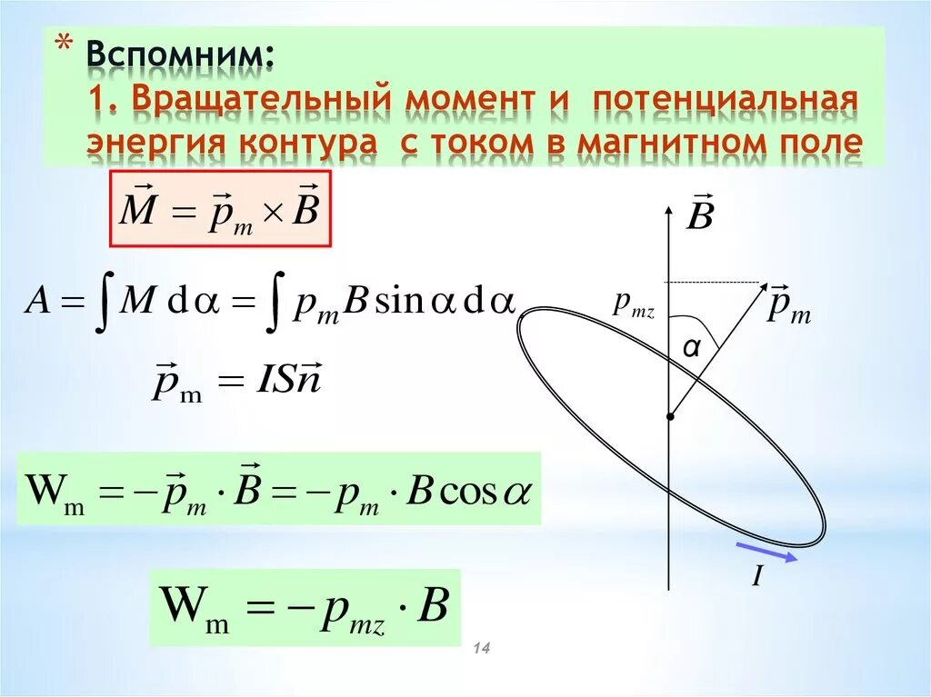 Через момент. Потенциальная энергия рамки с током. Потенциальная энергия контура в магнитном поле. Энергия магнитного поля через магнитный момент. Потенциальная энергия рамки с током в магнитном поле.