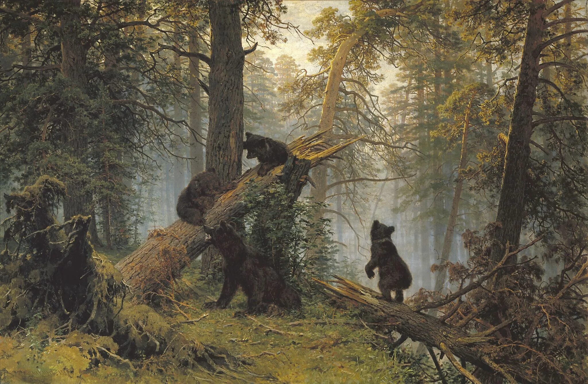 Что такое живопись. Шишкин Иван Иванович (1832-1898). Иван Шишкин, Константин Савицкий. Утро в Сосновом лесу. 1889.. Шишкин Иван Иванович утро в Сосновом Бору. Утро в Сосновом Бору Шишкин.