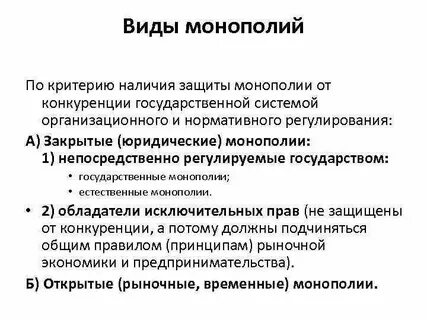 Монополия виды и типы