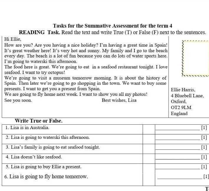 Tasks for the Summative Assessment for the term 4 класс. Tasks for the Summative Assessment. True false задания. Английский язык true or false.