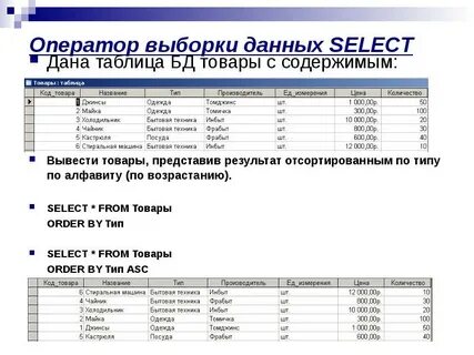Оператор выборки select
