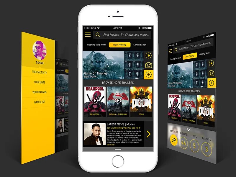 Series приложение. IMDB app. Веселый мобильный дизайн примеры. Dribble Design mobile app.