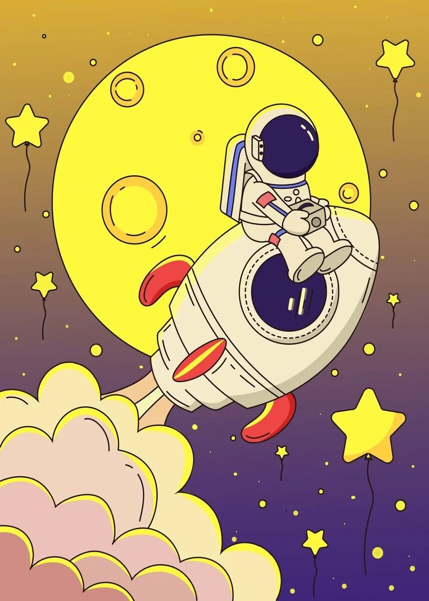 Ракета на луне рисунок. Космос иллюстрация. Милый космонавт. Космонавт рисунок. Мультяшный космонавт в космосе.
