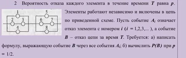 Откажет хотя бы один элемент. Вероятность отказа элемента схемы. Теория вероятности электрическая цепь. Схема 4 последовательно включенных элемента. Электрическая схема теория вероятности.